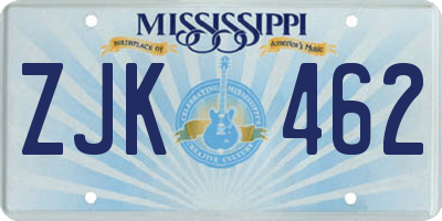 MS license plate ZJK462