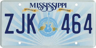 MS license plate ZJK464