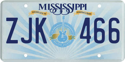 MS license plate ZJK466