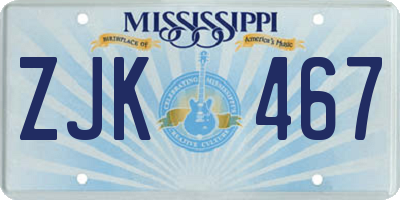 MS license plate ZJK467