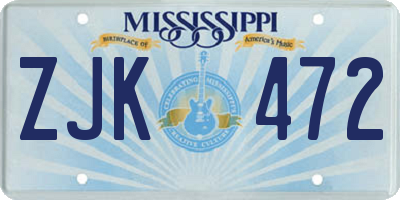 MS license plate ZJK472
