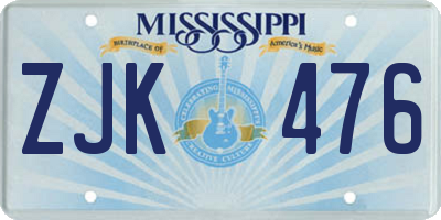 MS license plate ZJK476
