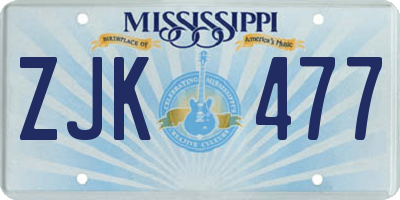 MS license plate ZJK477