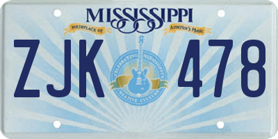 MS license plate ZJK478