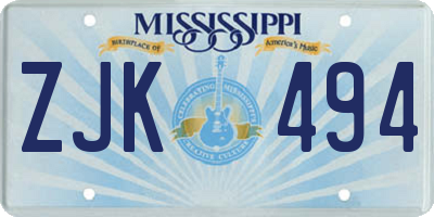 MS license plate ZJK494