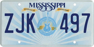MS license plate ZJK497