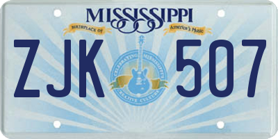 MS license plate ZJK507