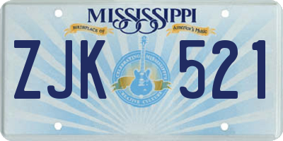 MS license plate ZJK521