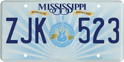 MS license plate ZJK523