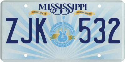 MS license plate ZJK532