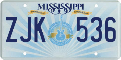 MS license plate ZJK536