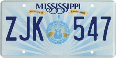 MS license plate ZJK547