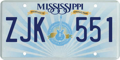 MS license plate ZJK551