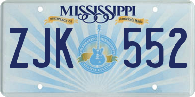 MS license plate ZJK552