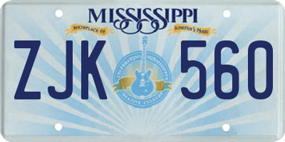 MS license plate ZJK560