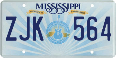 MS license plate ZJK564