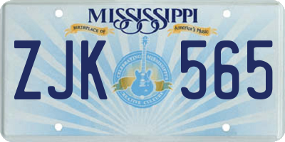 MS license plate ZJK565