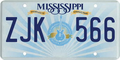 MS license plate ZJK566