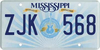 MS license plate ZJK568