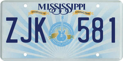 MS license plate ZJK581