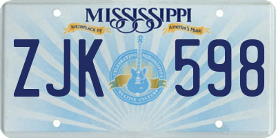 MS license plate ZJK598