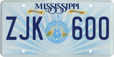 MS license plate ZJK600