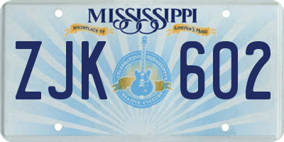 MS license plate ZJK602
