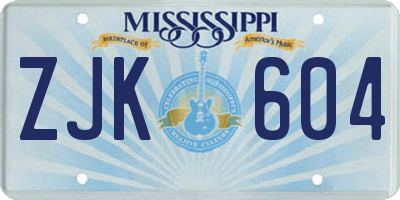 MS license plate ZJK604