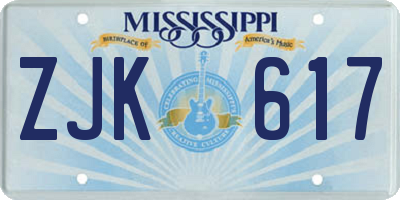 MS license plate ZJK617