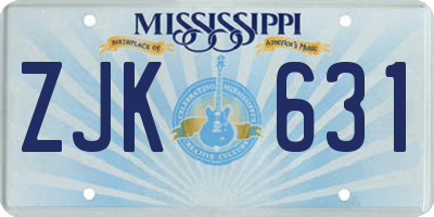 MS license plate ZJK631