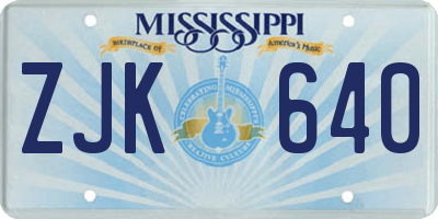MS license plate ZJK640