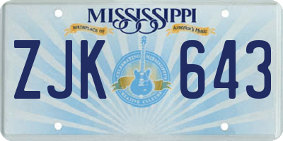 MS license plate ZJK643