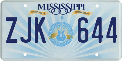 MS license plate ZJK644