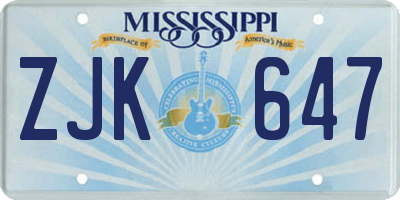 MS license plate ZJK647