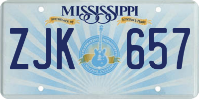 MS license plate ZJK657