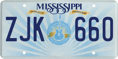 MS license plate ZJK660