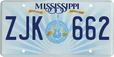 MS license plate ZJK662