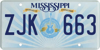 MS license plate ZJK663