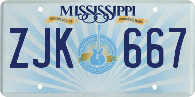 MS license plate ZJK667