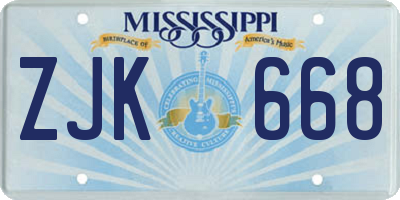 MS license plate ZJK668