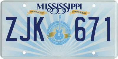 MS license plate ZJK671