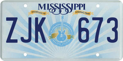 MS license plate ZJK673