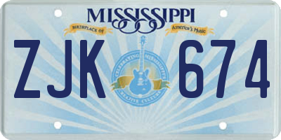 MS license plate ZJK674