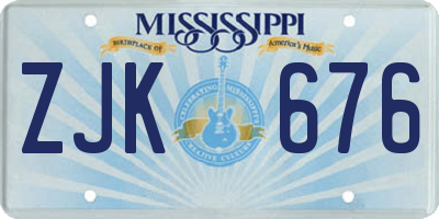 MS license plate ZJK676