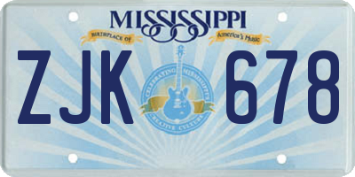 MS license plate ZJK678