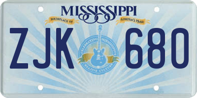 MS license plate ZJK680