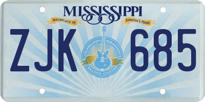 MS license plate ZJK685