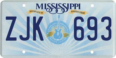 MS license plate ZJK693