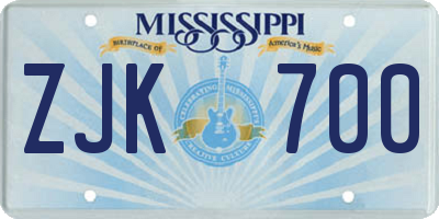 MS license plate ZJK700