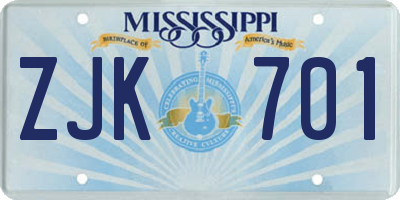 MS license plate ZJK701